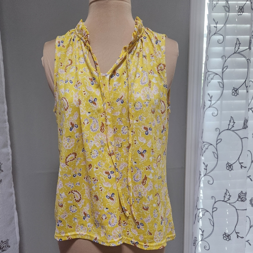 Anthropologie Melloday Yellow Sleeveless Floral Boho Blouse Top Women’s Small